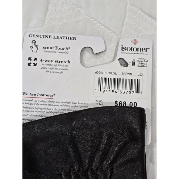 Isotoner Signature Women's Stretch Leather Touchscreen Gloves - Brown L/XL - Picture 5 of 5